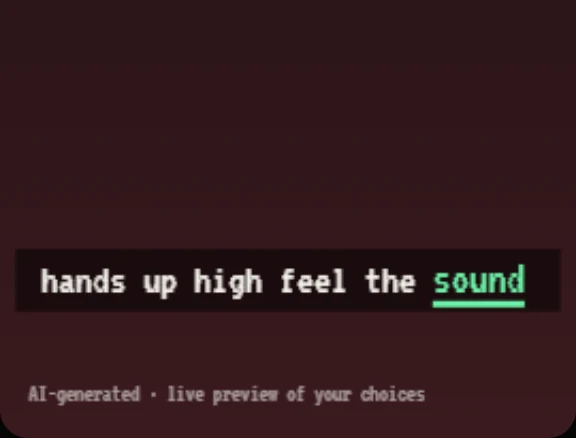 A caption line in the live preview: the rhyming word 'sound' lights up green and underlined as it is rapped